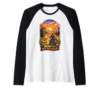Ready to Hit The Road Mountain Sunset Motorcycle Rider Raglan Baseball Tee