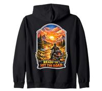 Ready To Hit The Road Mountain Sunset Motorcycle Rider Zip Hoodie