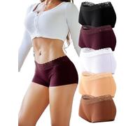 READY TO LOVE Ladies Boxer Shorts Underwear Women Cotton Sexy Pants Soft Lace Boy Shorts Womens Comfortable French Knickers Multipack Panties(L)