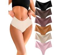 READY TO LOVE Seamless Thongs for Women High Waisted Rise Underwear No VPL Knickers for Women Multipack No Show Ladies Knickers Sexy Panties Scalloped Edge Womens Briefs 6 Pack