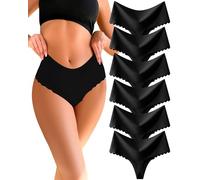 READY TO LOVE Seamless Thongs High Waisted Underwear No VPL Knickers Multipack No Show Ladies Knickers Sexy Panties Scalloped Edge Womens Briefs 6 Pack