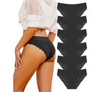 READY TO LOVE Underwear Women Lace Seamless Knickers Sexy Panties Soft And Comfortable Brazilian Knickers Bikini & Briefs 6-Pack(M) Black