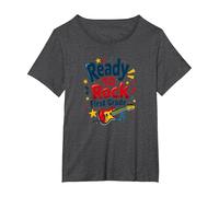 Ready to Rock First Grade Music Lover Student Gift T-Shirt, Women's Plus, Dark Heather Grey, 2X