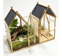 Ready-to-Use 2-House Jumping Spider Enclosure with Vents &Adjustable Baffle, 9.84"×8.27"×5.51" House-Shaped Glass Terrarium, Habitat for Praying Mantis, Snails, Insect or Succulent Plants Home Decor