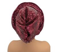 Ready To Wear African Auto Gele Headties Nigeria Wedding Geles Muslim Head Wrap Hijab Headpiece Sequins Turban Cap for Women, Burgundy, One size