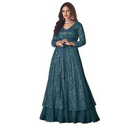 Ready to Wear Indian Pakistani Designer Salwar Suit Eid Party Wear Salwar Kameez Georgette Anarkali Suit for Women, Teal Blue_1, XX-Large