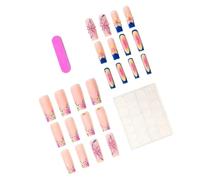 Ready to Wear Press on Tips 24 Pieces with Long Coffin Shape, French Manicure Gradient Stripe, and 3D Flower Accent for Holiday Dressing Press on Tips Long Coffin French Manicure Gradient Stripe Abs