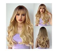 Ready to Wear Wigs Good Quality Synthetic Wigs Brown Blonde Wig with Bangs Long Wave Woman Halloween Natural Heat Resistant Hair Beginner Friendly
