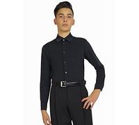 Ready4Dance Chicago Slim Fit Men's Body Shirt for Ballroom Dance and Standard and Latin American Dance, Long Sleeves, Rigid Collar with Slats, Breathable Technical Fabric, Black and White, Black, L