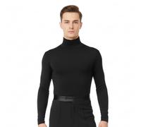 Ready4Dance Men’s Turtleneck Dance Bodysuit - Long Sleeve, Stretch Fabric, Button Closure - For Latin, Salsa, Samba, Cha Cha - Black or White - Sizes S-3XL - Made in Italy, black S