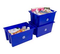 ReadySpace 3-Pack Commercial Industrial Heavy Duty Stackable Large Capacity Recycling Bin Box Containers, 13 Gallon 23-1/2-Inch x 15-1/2-Inch x 12-Inch, Blue