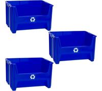 ReadySpace Commercial Industrial Heavy Duty Stackable Open-Front Recycling Bin Box Containers, 12.5 Gallon (Pack of 3), Blue