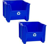 ReadySpace Commercial Industrial Heavy Duty Stackable Open-Front Recycling Bin Box Containers, 12 Gallon, 2 Pack, Blue