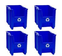 ReadySpace Commercial Industrial Heavy Duty Stackable Open-Front Recycling Bin Box Containers, 7 Gallon, 4 Pack, Blue