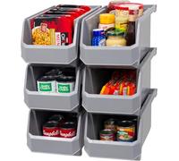 ReadySpace Plastic Containers for Organizing and Storage Bins for Closet, Kitchen, Office, or Pantry Organization, Large, 6-Pack, Grey