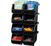 ReadySpace Plastic Containers for Organizing and Storage Bins for Closet, Kitchen, Office, Toys, or Pantry Organization, Medium, 8-Pack, Black