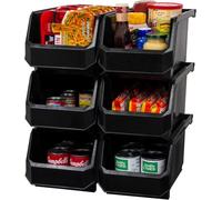 ReadySpace Plastic Containers Storage Bins for Closet, Kitchen, Office, or Pantry Organization, Large, 6-Pack, Black