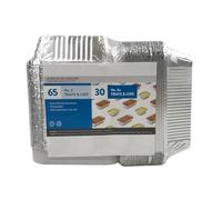 ReadySteadyServe Pack of 95 Aluminium Foil Trays with lids | 65 No.2 + 30 No.6a | Food Containers | Disposable Takeout Pans | for Meal Prep, Batch Cooking 20.5 x 11 x 5.5 cm and 14.5 x 12 x 4.5cm