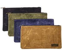 Readywares Waxed Canvas Zipper Pouch, Heavy Duty Canvas Tool Bags, 4 Colors: Tan, Olive, Navy, and Black, 12.5" x 7" - 4-Pack, Small Zipper Pouches for Organization