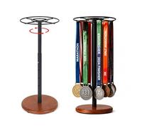 Reaeng 360° Rotating Tabletop Medal Display Stand with Wooden Non-Slip Base, Adjustable Height Medal Holder for 45+ Running, Marathon, Gymnastics & Sports Medals