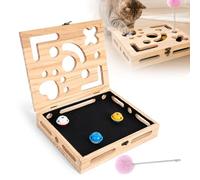 Reaeng Cat Scratch Puzzle Enrichment Box, Large Solid Wood Cat Nail File Box with Built-in Sandpaper Scratcher & Flip-Top Locking Lid, Alternative to Cat Nail Clippers for Indoor Cats