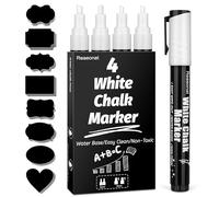 Reaeonat Chalk Pens, 4 Pack White Liquid Chalk Markers Wipe Erasable Pen 3mm and 6mm Reversible Tip with 48 Jar Labels for Blackboards, Windows, Glass, Chalkboards, Signs, Art