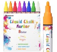 Reaeonat Erasable Liquid Chalk Pens, 3mm 6mm Reversible Tip Dry Erase Marker, Chalk Pens for Blackboards, Glass, Mirrors, Windows, Wood Boards - 8 Colors