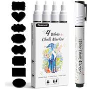 Reaeonat White Chalk Pens, 4 Pack Liquid Ink Chalk Markers Wipe Erasable Pen Set 3mm and 6mm Reversible Tip with 48 Jar Labels for Whiteboard, Blackboards, Windows, Glass, Chalkboards, Signs, Art
