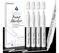 Reaeonat White Paint Pens, 4 Pack 2-2.8mm Round Tip White Waterproof Permanent Marker Pens, Oil-Based Ink Pen Set for Rocks Painting, Wood, Fabric, Plastic, Mugs, DIY Craft