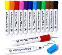 Reaeonat Whiteboard Markers, 12 Pack Dry Erase Bullet Tip White Board Pens Vivid Colour Ink Marker Pen for Home Office Uses