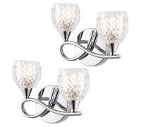 Reagan Decorative Wall Light - Dimmable Indoor Home Lights - Internal Wall Light with Patterned Glass - Led Sconce 33W Twin Wall Lamp - IP20 Rated Hallway Lamp - G9 Crystal Lampshade - Chrome - 2 Pack
