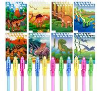 REAGAR 24-Piece Dinosaur Party Gifts, 12 UV Invisible Ink Pen and 12 Dinosaur Notebook, Dinosaur Birthday Gifts for Kids