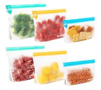 ReaGold Reusable Freezer Bags, 6 Pack Reusable Sandwich Bag, Silicone Food Bags Ziplock Bags, Gallon Bag for Keeping Lunch, Sandwich, Snack, Fruit, Veg Fresh for Longer
