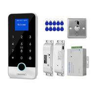 ReaIOKbii Bluetooth Tuya app security access control system kit with RFID smart fingerprint access controller, touch keypad door lock, electric mortise lock, IC keychain door opener, and metal switch