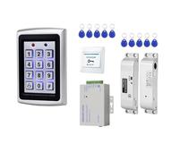 ReaIOKbii Full Home Access Control System Kit Set Metal 1000 Users Keypad +DC 12V Electric Drop Lock+12V 3A Power Supply+ Door Exit Button + 10pcs RFID Blue 125KHz Keyfobs (with Electric Drop Lock)