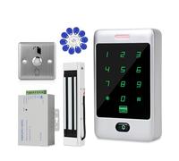 ReaIOKbii Standalone Access Control System Kit RFID Keypad Touch Metal Keypad Door Card Reader 180KG/350LBs Magnetic Lock Stainless Steel Exit Button 10 ID Keychains