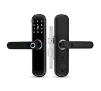 ReaIOKbii TUYA Smart Door Lock with Handle: 5-in-1 Features biometric authentication, Digital Password, Fingerprint keyless Entry, and Bluetooth Electronic Mortise Lock，Aluminum-Wood Doors