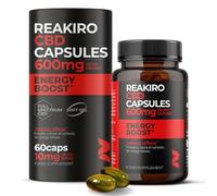Reakiro Energy Boost CBD Soft Gels 600mg, 60 Capsules | 10mg CBD Oil per Serving I Multi-Vitamin Supplement with Cannameseed Oil | Contains Caffeine