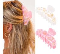 Reaky Acrylic Claw Clip Pink Hair Clips Cute Medium Hair Claws Hair Accessories for Women (pink+white)