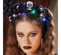 Reaky Light Up Halloween Headbands Led Glitter Flower Hairbands Gold Spider Headband Day of The Dead Headpiece Halloween Hair Accessories for Women (Black, One Size)