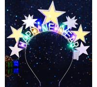 Reaky Light Up New years Headbands Gold Star Headpiece Happy new year Headbands Christmas Accessories for Women (Silver, one size)