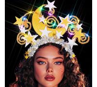 Reaky Light Up Star Headband Gold Moon Hairband Goddess Headbands Hair Accessories for Women