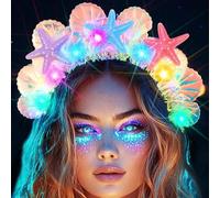 Reaky Light Up Starfish Headbands Led Glowing Seashell Hairbands Glitter Mermaid Headpiece Beach Party Rave Costume Hair Accessories for Women