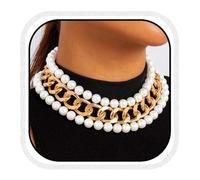 Reaky Pearl Necklace Gold Chunky Necklaces Layered Choker Necklace for Women