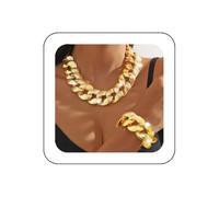 Reaky Punk Necklaces Set Gold Chunky Cuban Link Necklace Chains for Women (A)