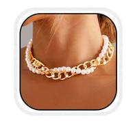 Reaky Punk Necklaces Sets Gold Cuban Link Necklace 2 Pcs Pearl Necklaces Chains Accessories for Women