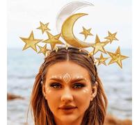 Reaky Star Headband Gold Moon Hairband Stars Headpiece Goddess Halo Headbands Carnival Hair Accessories for Women