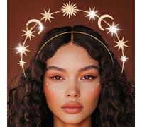 Reaky Stars Halo Crown Gold Moon Headpiece Rhinestone Star Halo Crown Goddess Headbands Carnival Hair Accessories for Women (Gold, one size)