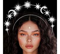 Reaky Stars Halo Crown Gold Moon Headpiece Rhinestone Star Halo Crown Goddess Headbands Carnival Hair Accessories for Women (Silver, one size)