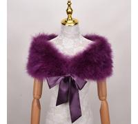 Real 100% Ostrich Feather Fur Wraps Solid Wedding Party Shawl Black White Women Winter Pink Cape Protect Shoulder-Purple